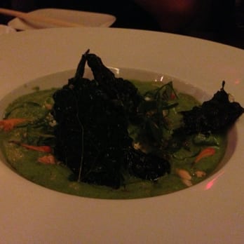 Uchiko Austin - "Sumiji" Daily Special (I think?) -- pea purée, almonds, crispy kale, fiddlehead, pear) - Sushi Bars Near Me - Austin, Texas