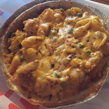 MAC’D - Buffalo sauce Mac with peas,chicken, chorizo, jalapeño, banana peppers, Parmesan, and truffle oil - New American Near Me - Portland, Oregon