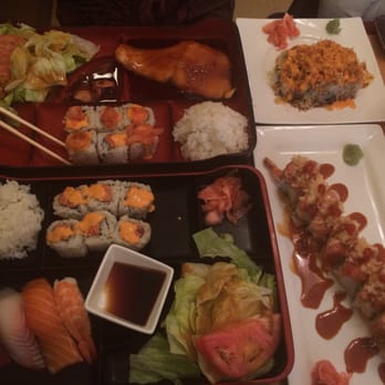 Sushi Cocoro - Salmon teriyaki lunch box with spicy tuna roll and a spicy tuna crunch roll & sushi lunch box with spicy tuna roll and hero roll - Sushi Bars Near Me - Franklin Lakes, New Jersey