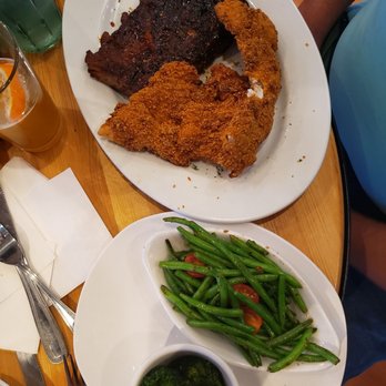 Bombshells Restaurant & Bar - Rib combo with captain crunch chicken and 2 sides (broccoli and green beans) - Sports Bars Near Me - Houston, Texas Bombshells Restaurant & Bar - Rib combo with captain crunch chicken and 2 sides (broccoli and green beans) - Sports Bars Near Me - Houston, Texas