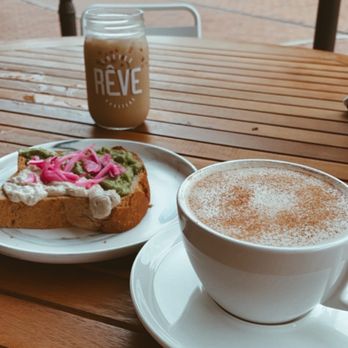 Reve Coffee Lab - a chai latte with something else, avocado + hummus toast, a vanilla latte - Coffee & Tea Near Me - Baton Rouge, Louisiana Reve Coffee Lab - a chai latte with something else, avocado + hummus toast, a vanilla latte - Coffee & Tea Near Me - Baton Rouge, Louisiana
