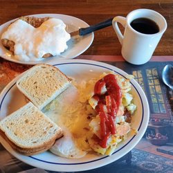 Gap Diner - Country fried steak, two eggs, homefries, rye toast, and coffee.