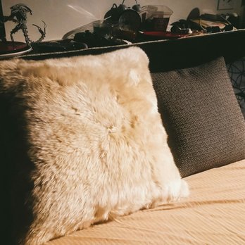 Room & Board Store & Outlet - A SUPER fluffy sheepskin pillow (24" square, left) and textured 12" on the right. Each was $90. - Furniture Stores Near Me - Oak Brook, Illinois