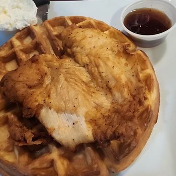 Twisted Laurel Weaverville - Chicken and waffle. No breading on the chicken makes me sad - Mediterranean Near Me - Weaverville, North Carolina