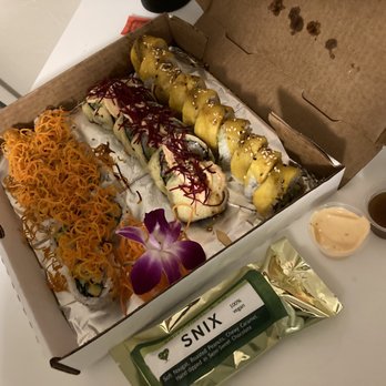 Keyaki Sushi - Tiger roll, yummy roll and monkey roll. Delicious and creative. All vegan. Nicely arranged in a pizza style box for take out. - Sushi Bars Near Me - Midvale, Utah