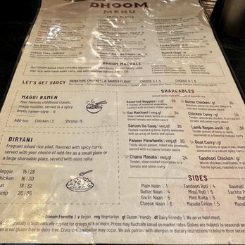 Dhoom - Menu - Indian Near Me - McLean, Virginia