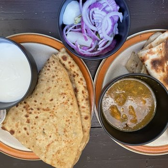 Punjabi Dhaba - Full meal ( 1 parontha, pickle, yougurt, chicken curry (half of small), one tandoori roti, and salad - Indian Near Me - Fresno, California Punjabi Dhaba - Full meal ( 1 parontha, pickle, yougurt, chicken curry (half of small), one tandoori roti, and salad - Indian Near Me - Fresno, California