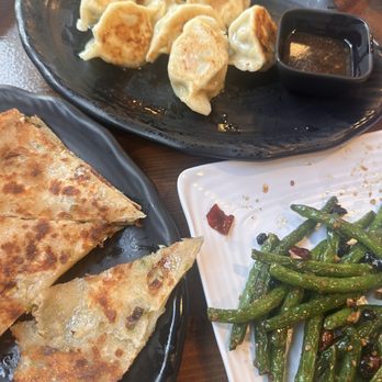 Dumpling House - Green Onion Pancake, green Sauteed String Bean, and Chicken Pan-Fried Dumpling! Sooo good! - Shanghainese Near Me - Arcadia, California