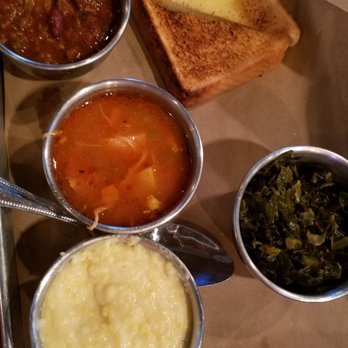 Mac's Speed Shop - Sidecar with greens, chili, cheese grits and Brunswick stew - Barbeque Near Me - Cornelius, North Carolina Mac's Speed Shop - Sidecar with greens, chili, cheese grits and Brunswick stew - Barbeque Near Me - Cornelius, North Carolina