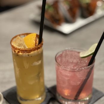 Evaga Desert Kitchen - Mango pulparindo on left and hisbisbus tiger on the right - Cocktail Bars Near Me - El Paso, Texas