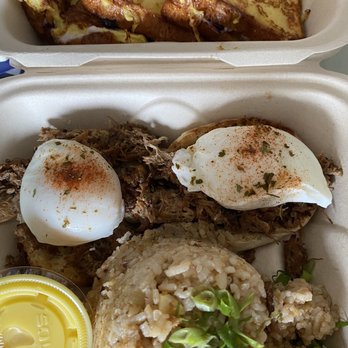 Sweet E's Cafe - Blueberry cheesecake toast & kalua pork Benny with fried rice - Cafes Near Me - Honolulu, Hawaii