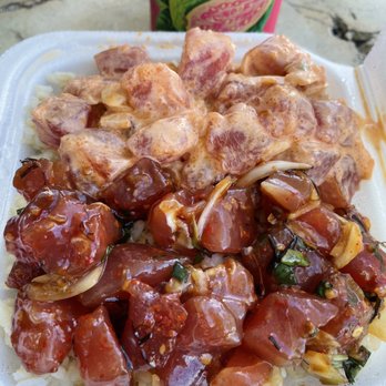 Ono Seafood - Half Spicy and Half Shoyu Ahi Poke on brown rice - Seafood Near Me - Honolulu, Hawaii Ono Seafood - Half Spicy and Half Shoyu Ahi Poke on brown rice - Seafood Near Me - Honolulu, Hawaii