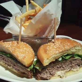 Stoney River - Steak Burger, cut into two halves so we could share - Steakhouses Near Me - Atlanta, Georgia Stoney River - Steak Burger, cut into two halves so we could share - Steakhouses Near Me - Atlanta, Georgia