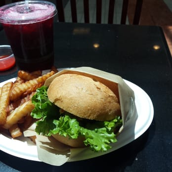 Loving Hut - Vegan pepperjack burger with daiya cheese and fries cooked in GMO free oil with hawaain hibiscus tea. - Vegan Near Me - San Jose, California Loving Hut - Vegan pepperjack burger with daiya cheese and fries cooked in GMO free oil with hawaain hibiscus tea. - Vegan Near Me - San Jose, California