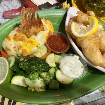 The Bubble Room - Fried Grouper, fried shrimp, steamed vegetables & twice baked potatoes. - Desserts Near Me - Captiva, Florida