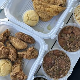 Fried chicken plate & fried catfish plate; collard greens, gumbo, mac & cheese Fried chicken plate & fried catfish plate; collard greens, gumbo, mac & cheese