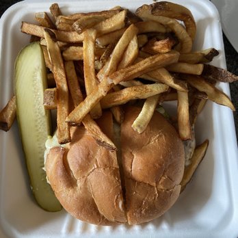 Pigfish Cafe - To go order of Cajun Chicken Sandwich w/ fries and a pickle - Sandwiches Near Me - Burien, Washington Pigfish Cafe - To go order of Cajun Chicken Sandwich w/ fries and a pickle - Sandwiches Near Me - Burien, Washington