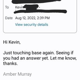 My last email dated August 12th with still no response My last email dated August 12th with still no response