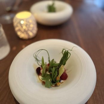 Sorrel - wild pea shoots & chrysanthemum / artichoke / strawberry - New American Near Me - San Francisco, California Sorrel - wild pea shoots & chrysanthemum / artichoke / strawberry - New American Near Me - San Francisco, California