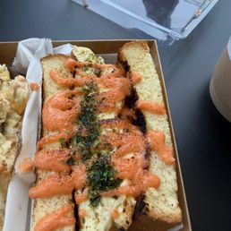 Mentaiko Egg sandwich  - they charge an extra $5 for a drizzle of mentaiko if you don't get ham or bacon. Ridiculous.