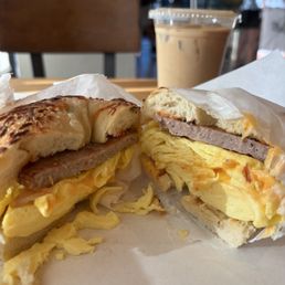 Egg & Sausage on jalapeno cheese bagel Egg & Sausage on jalapeno cheese bagel