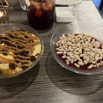 Jalea - Passion fruit mousse on right, panna cotta on left - with crispy corn. - Peruvian Near Me - Saint Charles, Missouri Jalea - Passion fruit mousse on right, panna cotta on left - with crispy corn. - Peruvian Near Me - Saint Charles, Missouri
