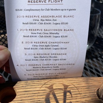 Concannon Vineyard - Reserve flight tasting menu - Wine Tasting Room Near Me - Livermore, California