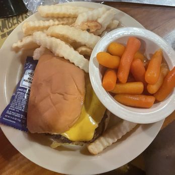 Lambert's Cafe - Kid's hamburger, carrots, and fries (the kid meals come with 2 sides) - Seafood Near Me - Foley, Alabama Lambert's Cafe - Kid's hamburger, carrots, and fries (the kid meals come with 2 sides) - Seafood Near Me - Foley, Alabama