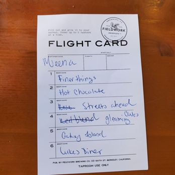 Fieldwork Brewing Company - Flight menu - Beer Bar Near Me - San Mateo, California