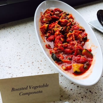 Salt & Honey Catering - Grilled Vegetables Camponata placed on top of the Polenta. - Caterers Near Me - Oakland, California