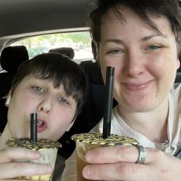 My son and I enjoying our boba.