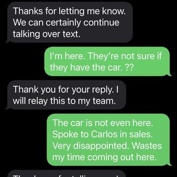 CardinaleWay Hyundai - Glendora - Text message stating that car is not on lot. - Auto Repair Near Me - Glendora, California