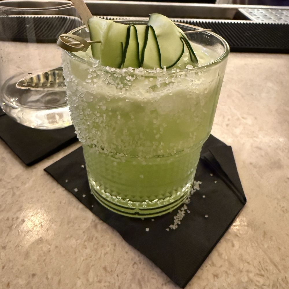 Graffiti Raw - El Pepino (cucumber juice margarita) - Seafood Near Me - Houston, Texas