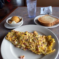 Family House Restaurant - Meat Lovers Omelette, add American cheese .  Substitute mashed potatoes  for the hash browns and white toast......yummy