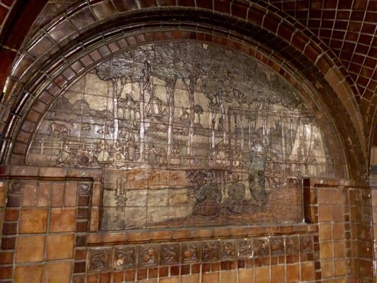 Photo of The Dutch Chocolate Shop - Los Angeles, CA, US. Batchelder tile frieze in rear section beneath groin vault