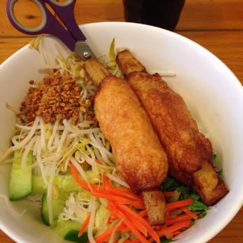 Pho Sam Noodle House - Sugarcane prawn vermicelli - with a garnish of scissors! Such plating skillz! - Vietnamese Near Me - Epping, NSW Pho Sam Noodle House - Sugarcane prawn vermicelli - with a garnish of scissors! Such plating skillz! - Vietnamese Near Me - Epping, NSW