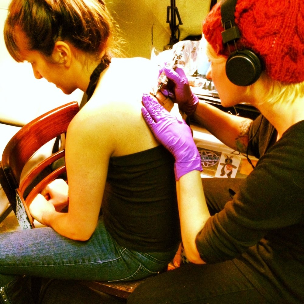 White Rabbit Tattoo - Jes in her process - Tattoo Near Me - New York, New York White Rabbit Tattoo - Jes in her process - Tattoo Near Me - New York, New York