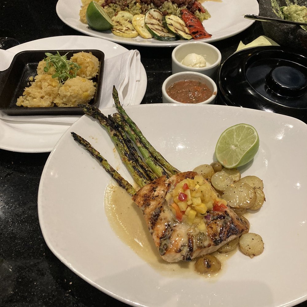 Sinigual - Shrimp Diabla and Salmon let's not forget my favs sweet corn cakes. - Mexican Near Me - Manhattan, New York Sinigual - Shrimp Diabla and Salmon let's not forget my favs sweet corn cakes. - Mexican Near Me - Manhattan, New York