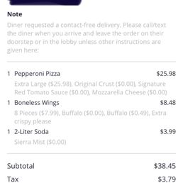 Receipt with order instructions.