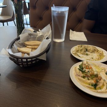 Jerusalem Grill And Deli - Fresh pita bread (and it was hot!!) with hummus and baba ghanoush - Middle Eastern Near Me - Valrico, Florida