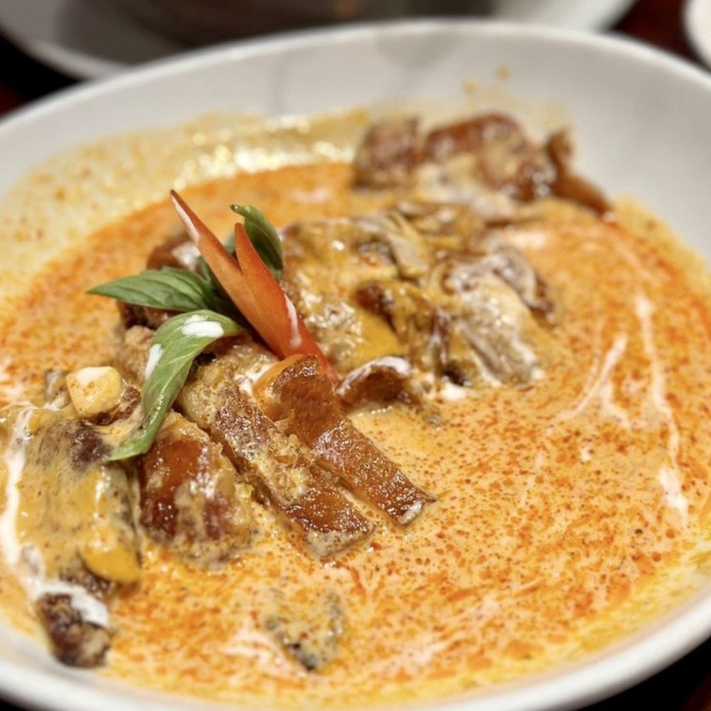 Thailan Be Happy - Red Curry+Pork Belly entree. 2 separate entrees btw. $12.99 each, so for this combination is definitely worth $25, trust. - Thai Near Me - Westminster, California Thailan Be Happy - Red Curry+Pork Belly entree. 2 separate entrees btw. $12.99 each, so for this combination is definitely worth $25, trust. - Thai Near Me - Westminster, California
