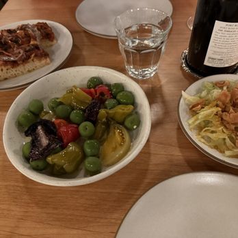 Range Life - Focaccia with anchovy, pickled olives, kohrabhi with crispy sunchoke - Desserts Near Me - Livermore, California Range Life - Focaccia with anchovy, pickled olives, kohrabhi with crispy sunchoke - Desserts Near Me - Livermore, California