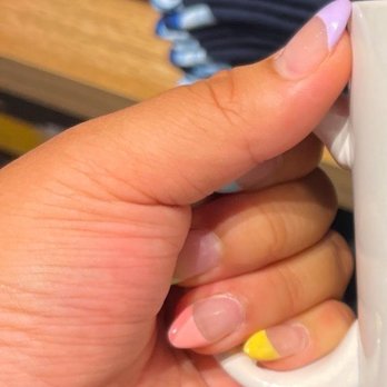 Heavenly Nails & Spa - Alternating pastel french tips on almond nude acrylics - Nail Salons Near Me - Glenview, Illinois