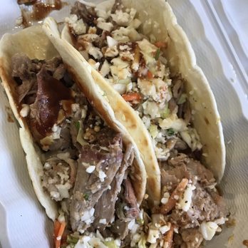 Urban Bar-B-Que - Texas style pulled pork tacos the tortillas were pretty good too!!  Sorry Texan at - Barbeque Near Me