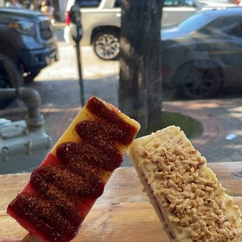 Picolé Pops - Mango & Strawberry popsicle with chamoy and tajin   Strawberry Cheesecake with white chocolate drizzle and peanut's   10/10 - Ice Cream & Frozen Yogurt Near Me - Dallas, Texas