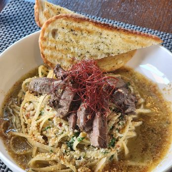 Daniela - Aglio, olio E pepperoncino with added steak - Pizza Near Me - Buffalo, New York