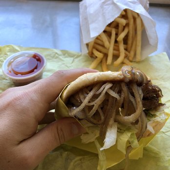 Tinker's Burgers - Double burger with grilled onions and fries - Burgers Near Me - Summerland, California Tinker's Burgers - Double burger with grilled onions and fries - Burgers Near Me - Summerland, California