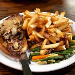 Chuggy's Tap & Grill - Open Face Steak with veggies and fries