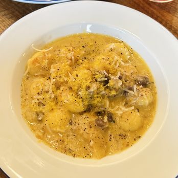 Ofena - Gnocchi carbonara with duck prosciutto, pecorino; egg yolk bottarga - Italian Near Me - San Francisco, California Ofena - Gnocchi carbonara with duck prosciutto, pecorino; egg yolk bottarga - Italian Near Me - San Francisco, California