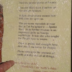 Spider Rock Campground - A plaque telling the story of Spider rock